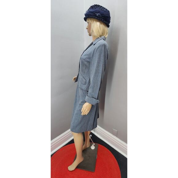 40s Vintage Custom Made Blue Gabardine Skirt (s) Suit - M - Picture 4 of 11